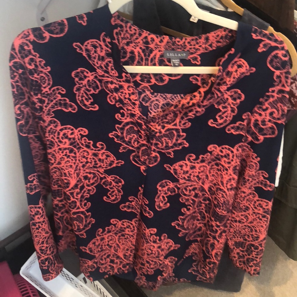 Lilla P navy and orange blouse